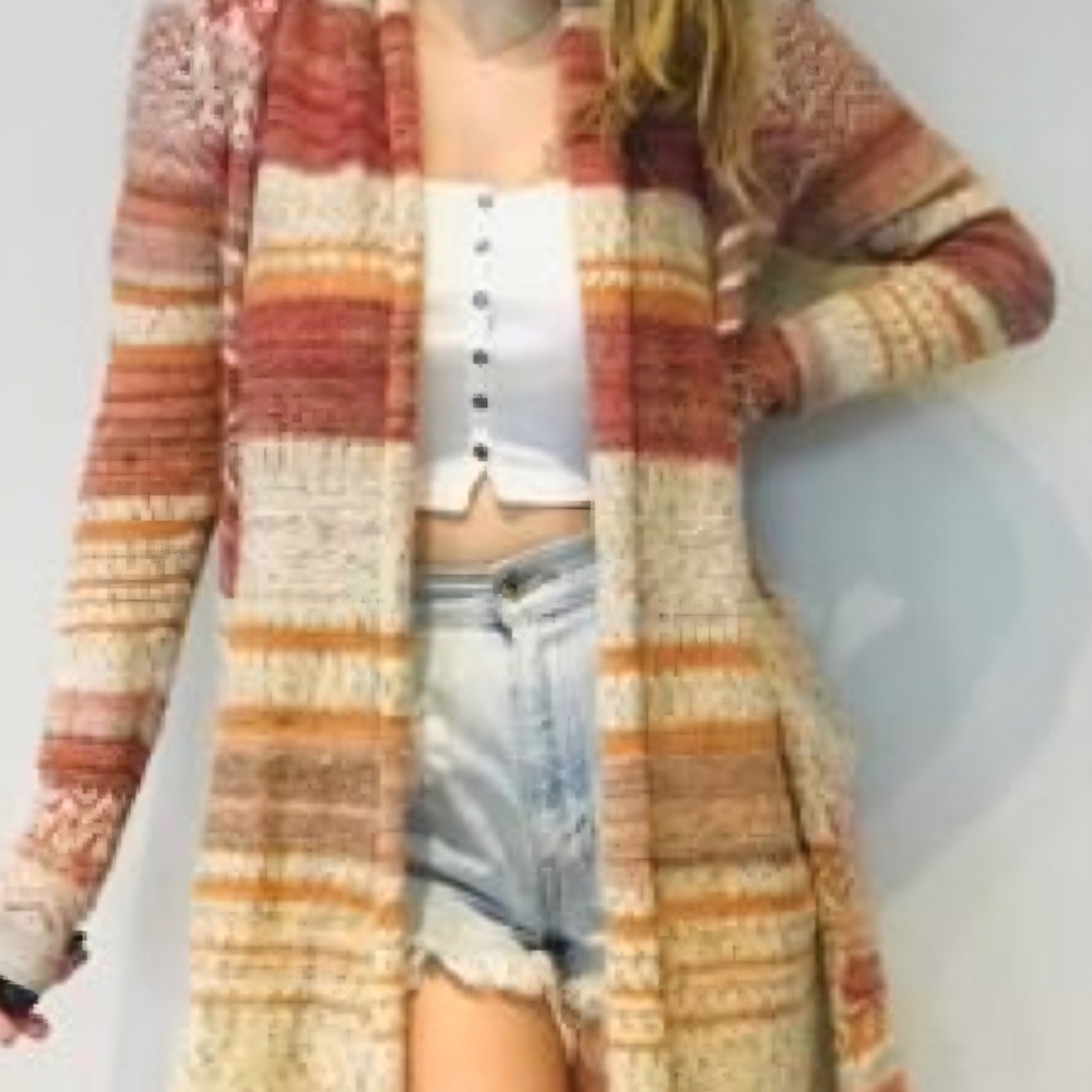Free People Multicolor Striped Cardigan MED 1397